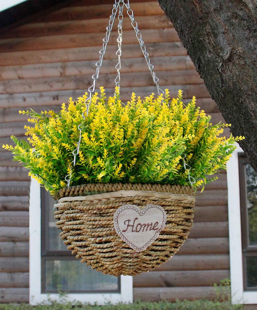 8-Pack Artificial Lavender Flowers – UV-Resistant Faux Greenery Bushes for Indoor & Outdoor Décor, Patio, Garden, Porch, Office, Home, Weddings & DIY Arrangements (Yellow)