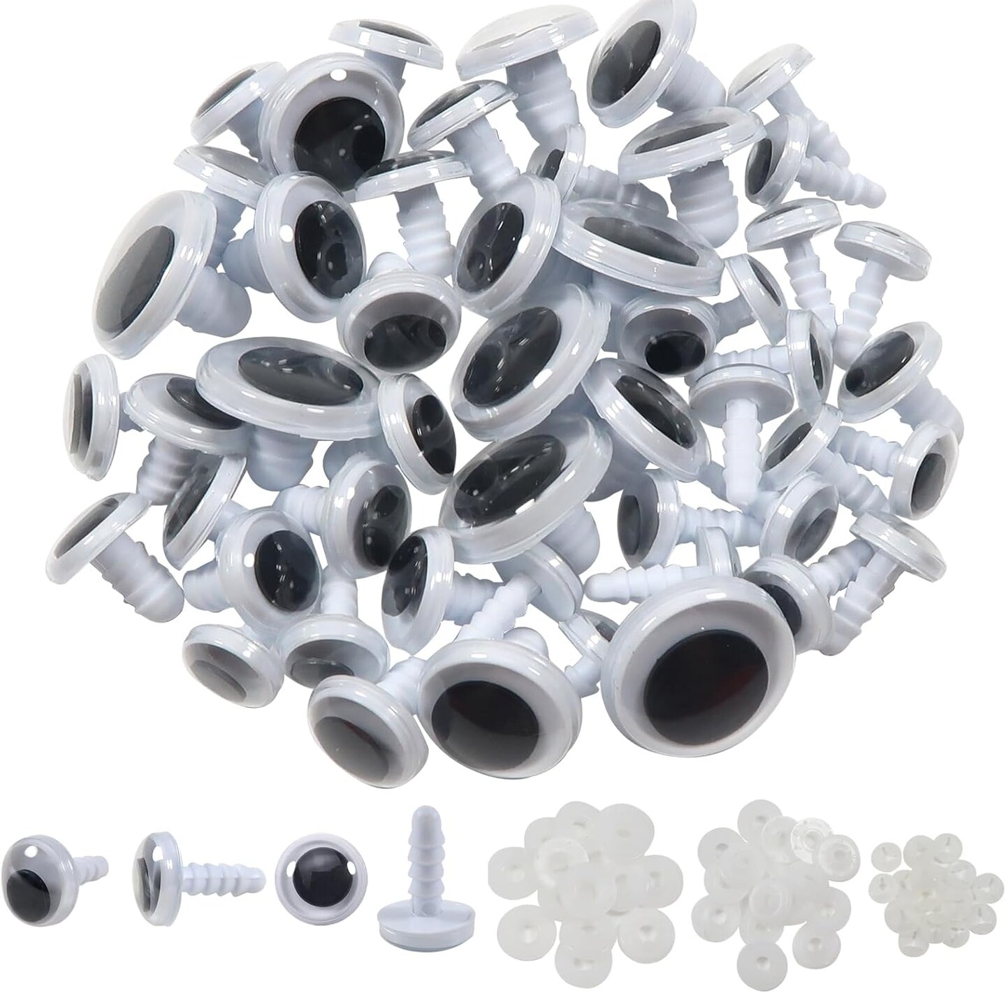 50pcs Black Wiggle Googly Eyes Plastic Safety Eyes 10mm 12mm 15mm 18mm