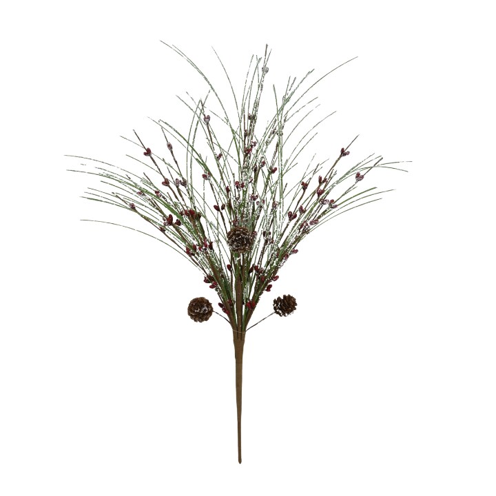21" Iced Pine Berry Bush – Faux Greenery with Pinecones & Red Berries-64362