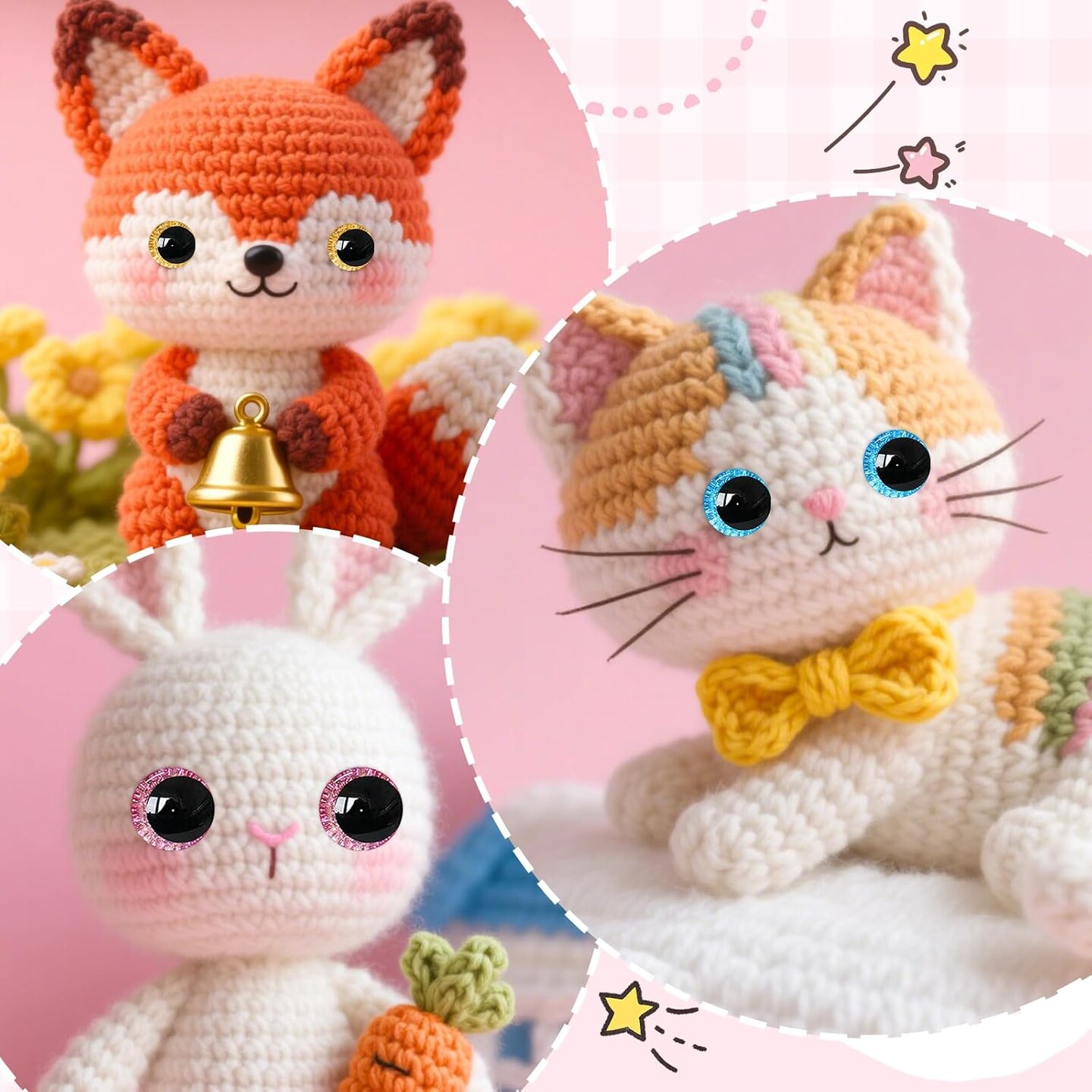 256pcs Glitter Moon Safety Eyes with Washers – 6–30mm Large Crochet Eyes for Amigurumi, Dolls, Plush Toys & DIY Crafts (Gift for Crochet Lovers, Christmas Decorations)