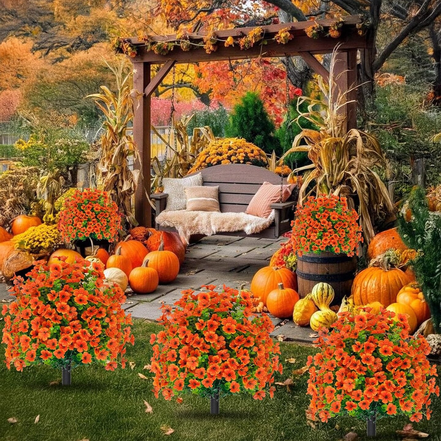 2-Pack 22 Inch Fall Outdoor Artificial Plants with Stake