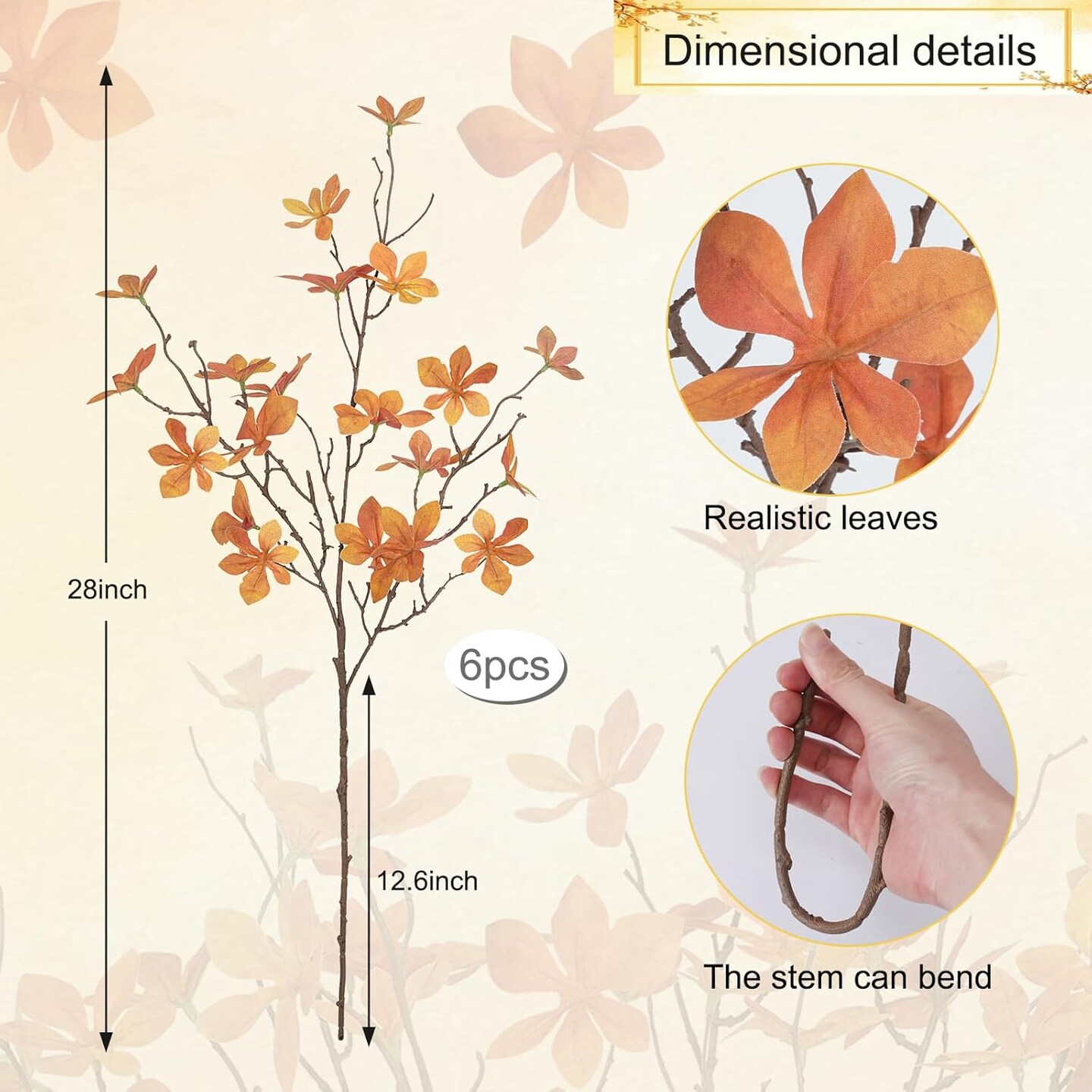 6PCS 28&#x22; Fall Floral Stems - Orange