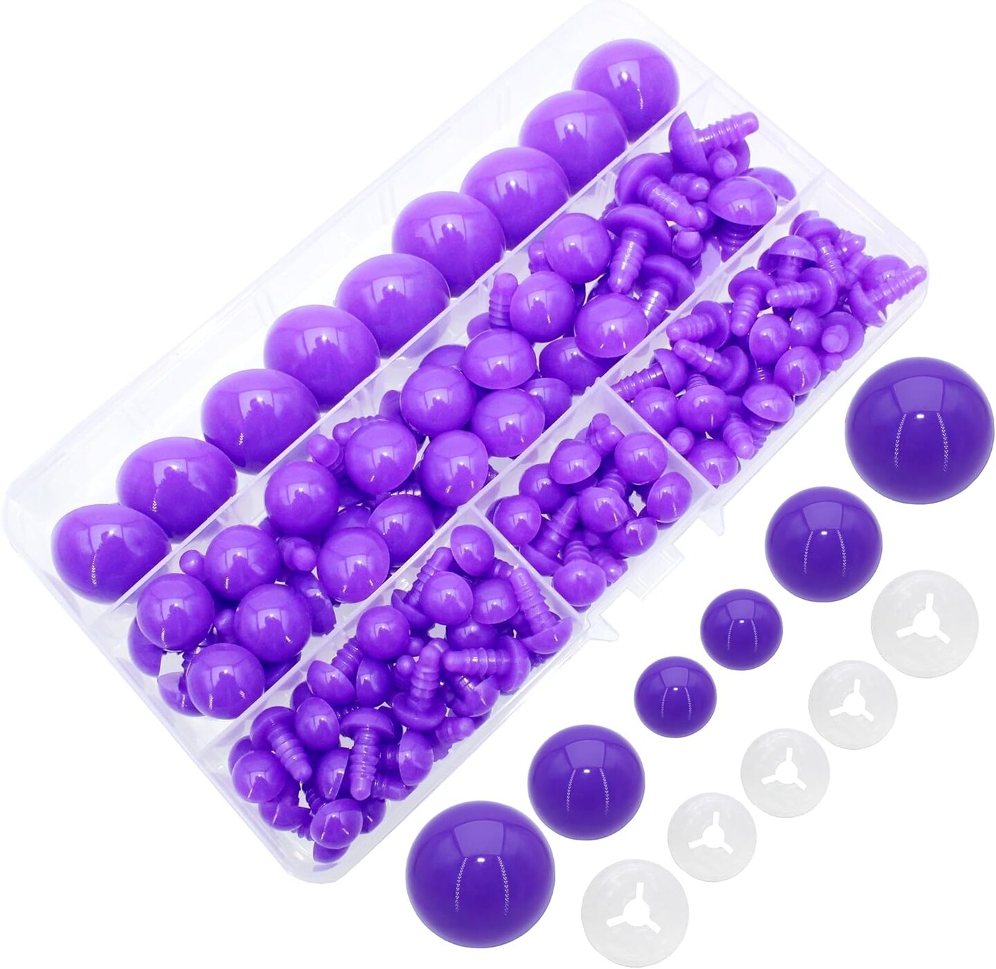 200pcs Safety Eyes with Secure Washers for Amigurumi – 10mm, 15mm, 24mm Translucent Colored Craft Eyes