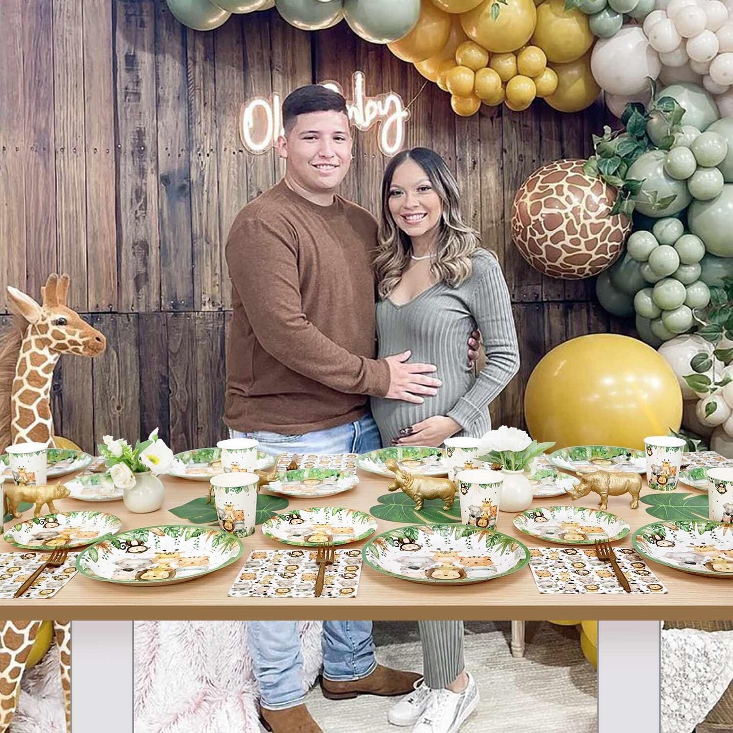 Safari Jungle Baby Shower Tableware Set – Sage Green for 25 Guests