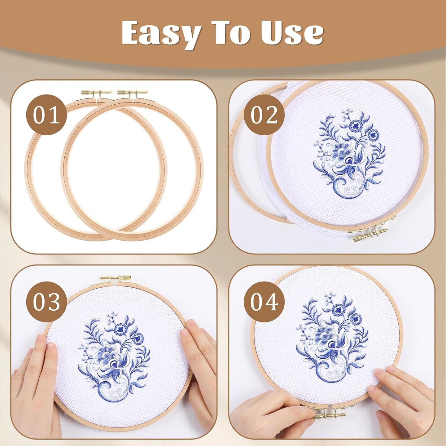 2 Pieces Wood Embroidery Hoops, 7 Inch Wooden Cross Stitch Hoops