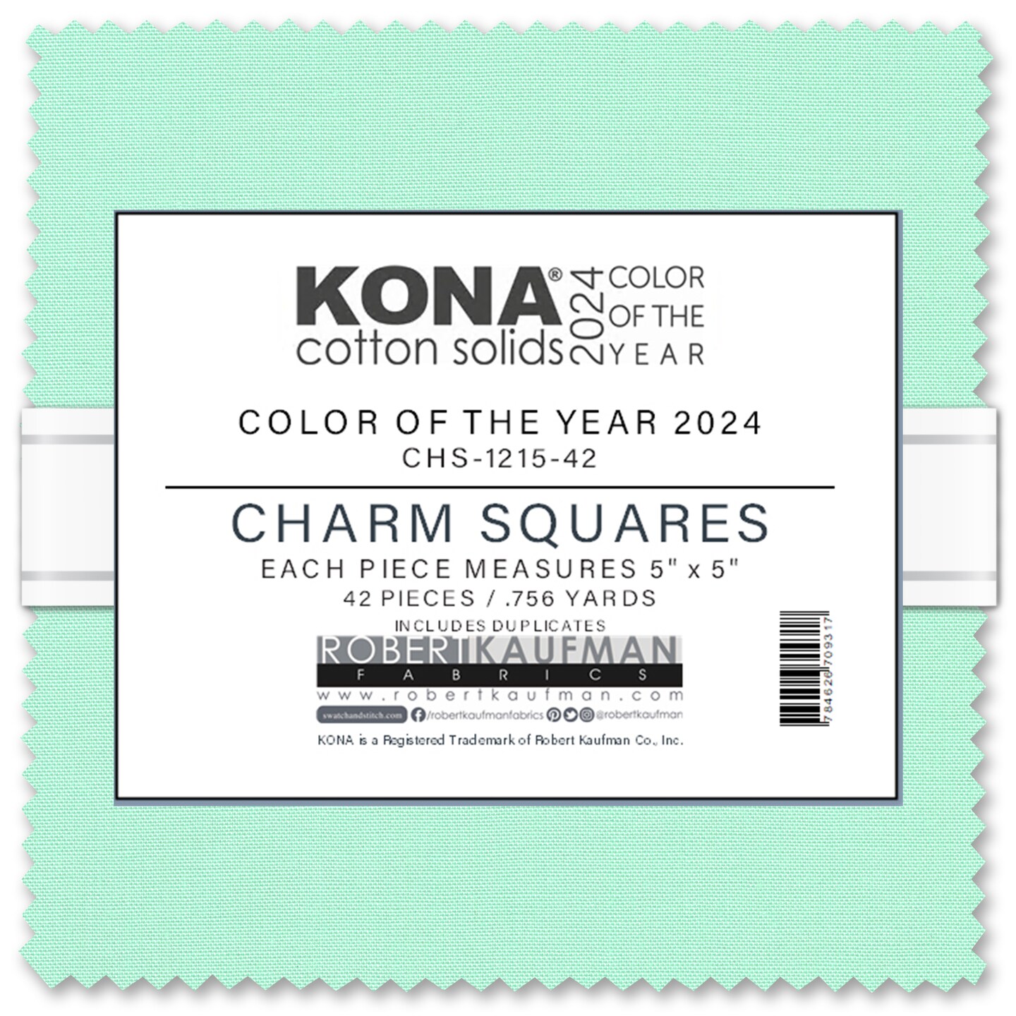 Kona Solid 5" Square Pack (Charm Pack / Charm Square) in Julep (2024 Color of the Year) by Robert Kaufman for Robert Kaufman (CHS-1215-42)