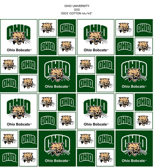 Licensed NCAA Ohio University All over OHIO-020 Cotton Fabric by the Yard