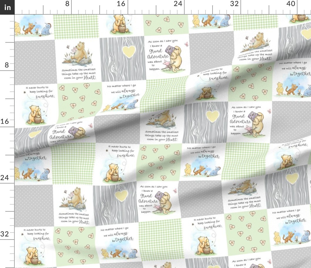 Various Fabrics by the Yard or Fat Quarter Pooh Cheater Quilt Nursery Patchwork Nostalgic Children Animals Storybook Quote Winnie The Custom Printed Fabric by Spoonflower
