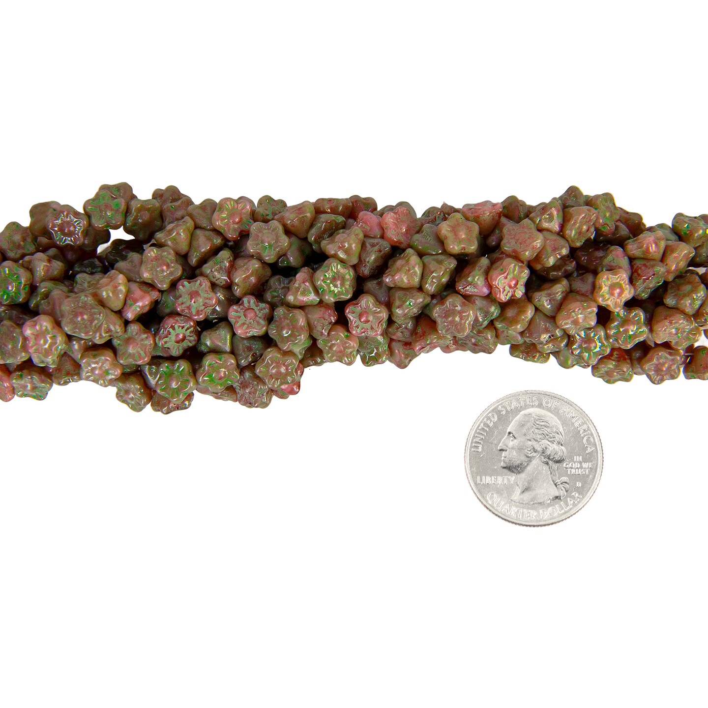 7mm Pinky Green Button Style Flower Beads Apx 48-50 Beads GB-BB01