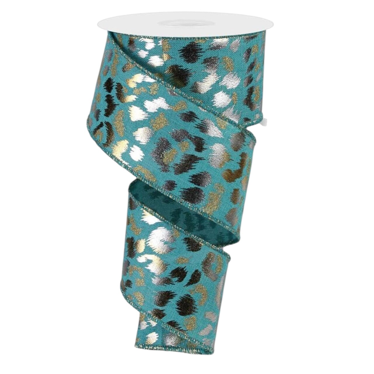 RG Ribbon: Teal Blue Wired Leopard Print Ribbon with Glitter and ...