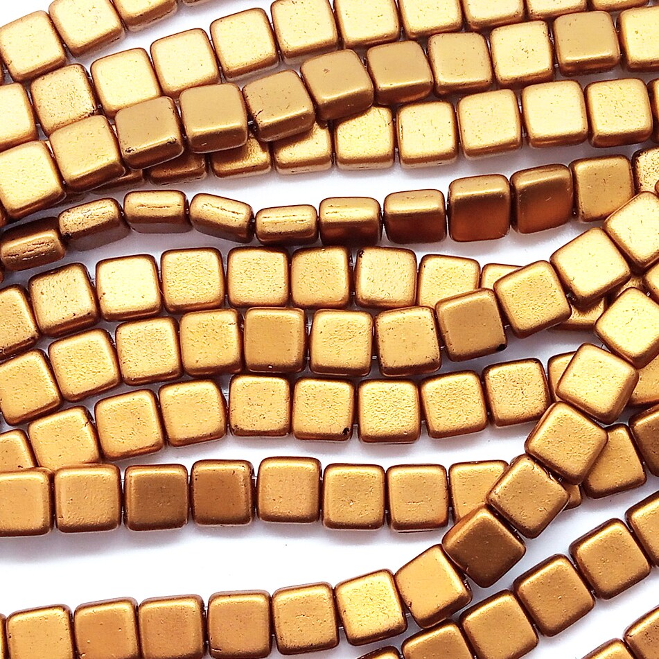CzechMates Tile Beads, 50 pc Strand, Matte Metallic Goldenrod, Adorabilities