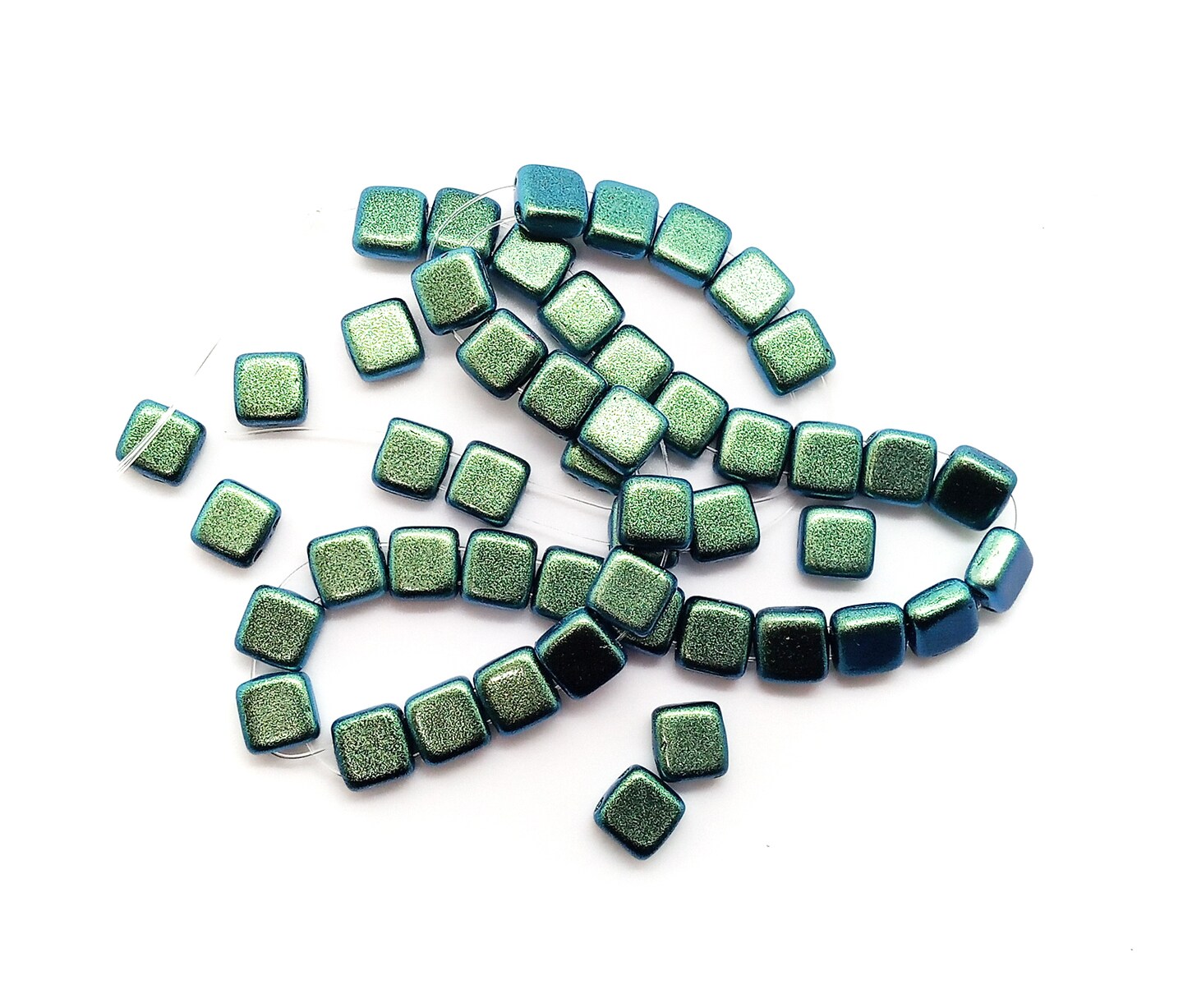 CzechMates Tile Beads, 50 pc Strand, Light Green Metallic Suede, Adorabilities