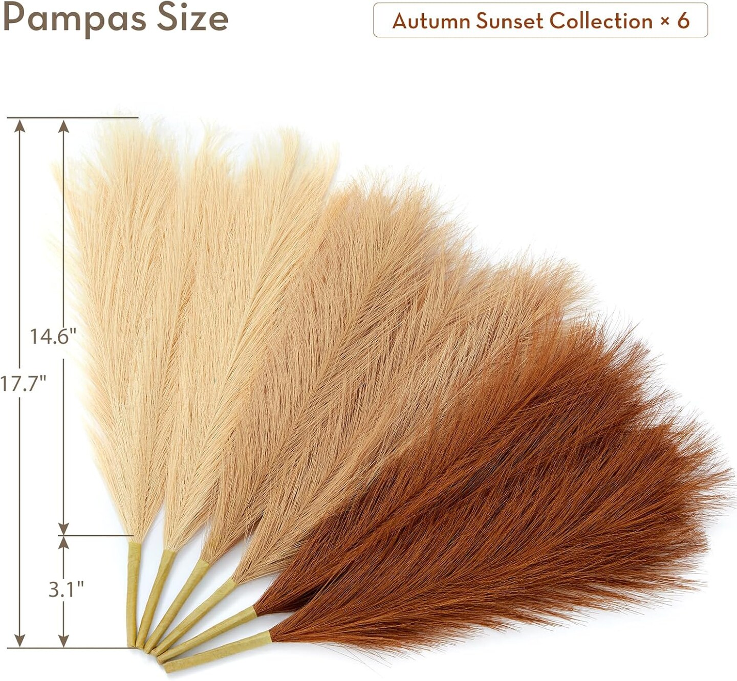 Boho Pampas Grass Home Decor – 17.7" Artificial Pampas Grass Bouquet (6pcs) Fall Faux Pampas Stems for Living Room, Vase Fillers, Wedding & Party Table Centerpieces
