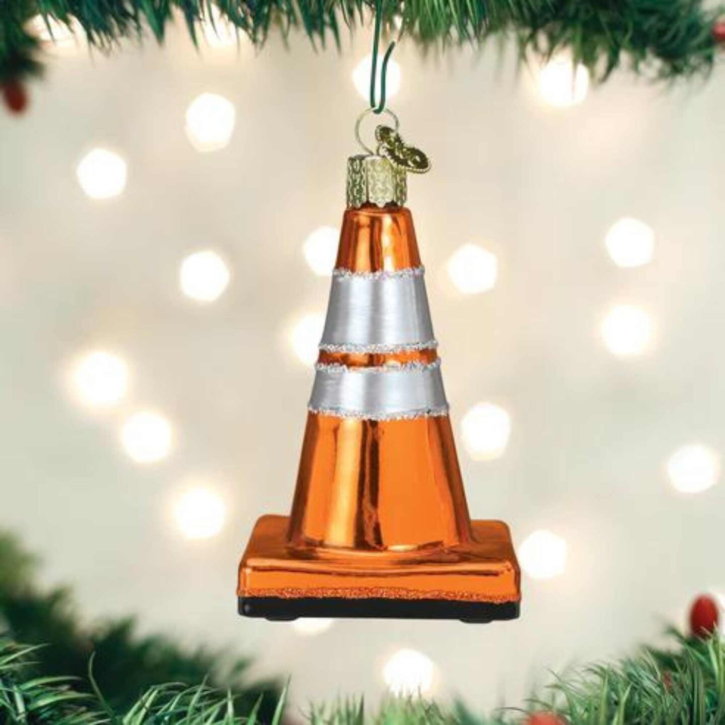 Old World Christmas 3.5 Inch Cone Christmas Tree Ornament , Construction Ornament