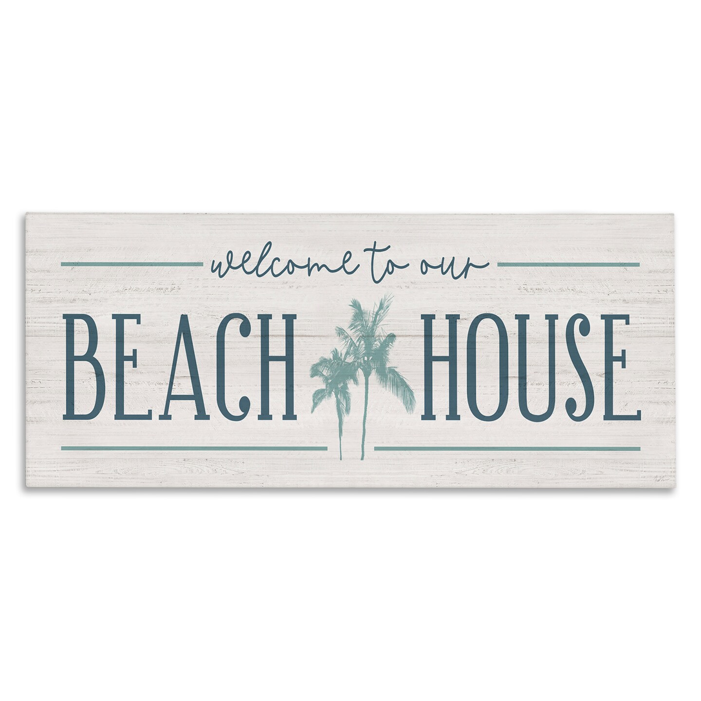 Stupell Industries Welcome to Beach House Sign Blue Palm Trees Canvas Design By Natalie Carpentieri