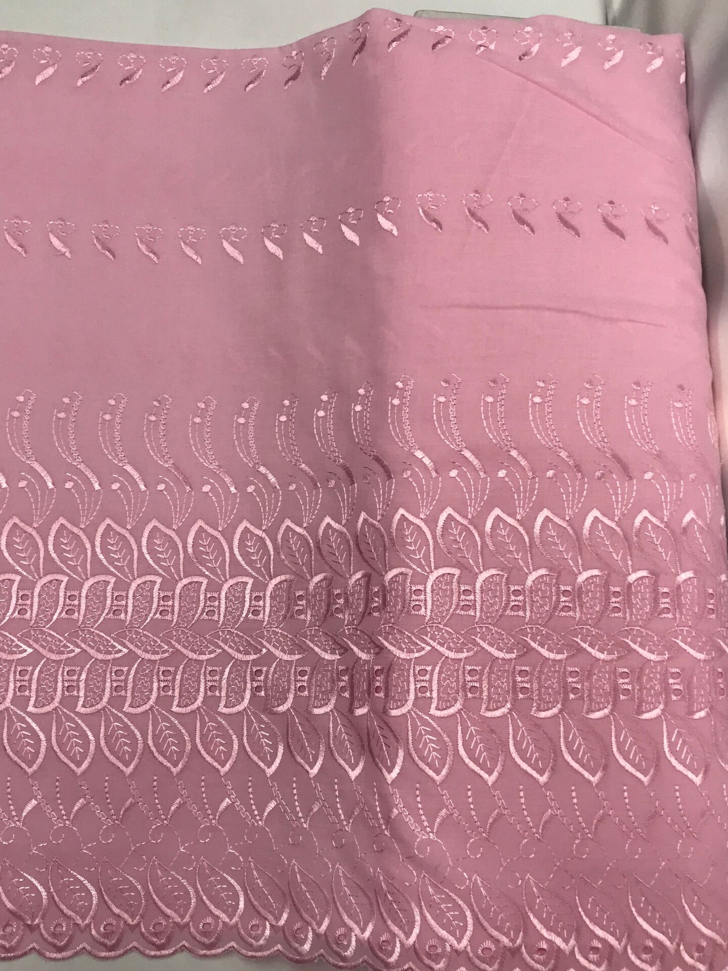 1 Yard Pink Single Side Embroidered Eyelet Fabric 80% Polyester 20% Cotton 43/44 Wide