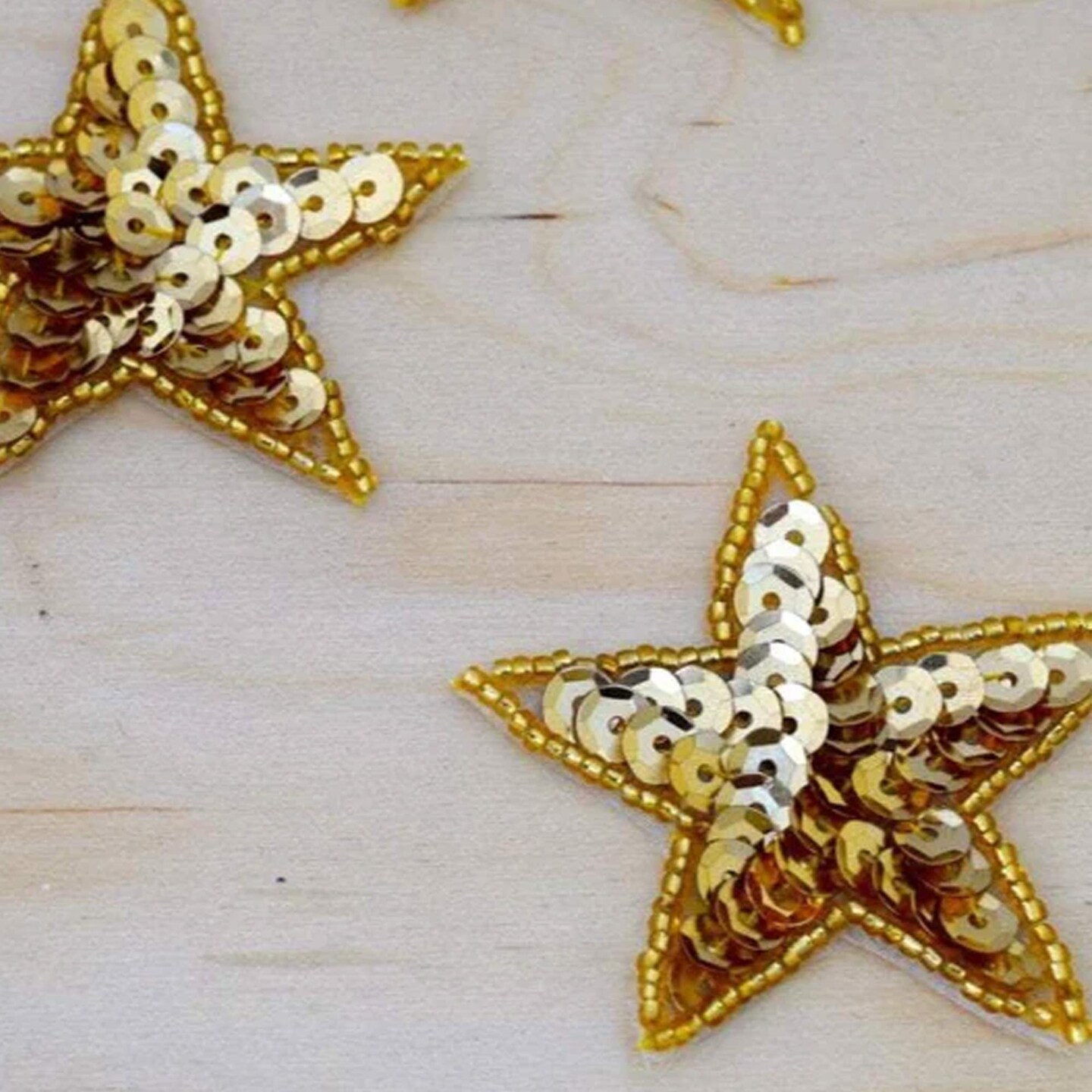 5 X-Small 1.25" Gold Star Sequin Beaded Iron On Patches for Gift Tags Hair Clips Cardmaking