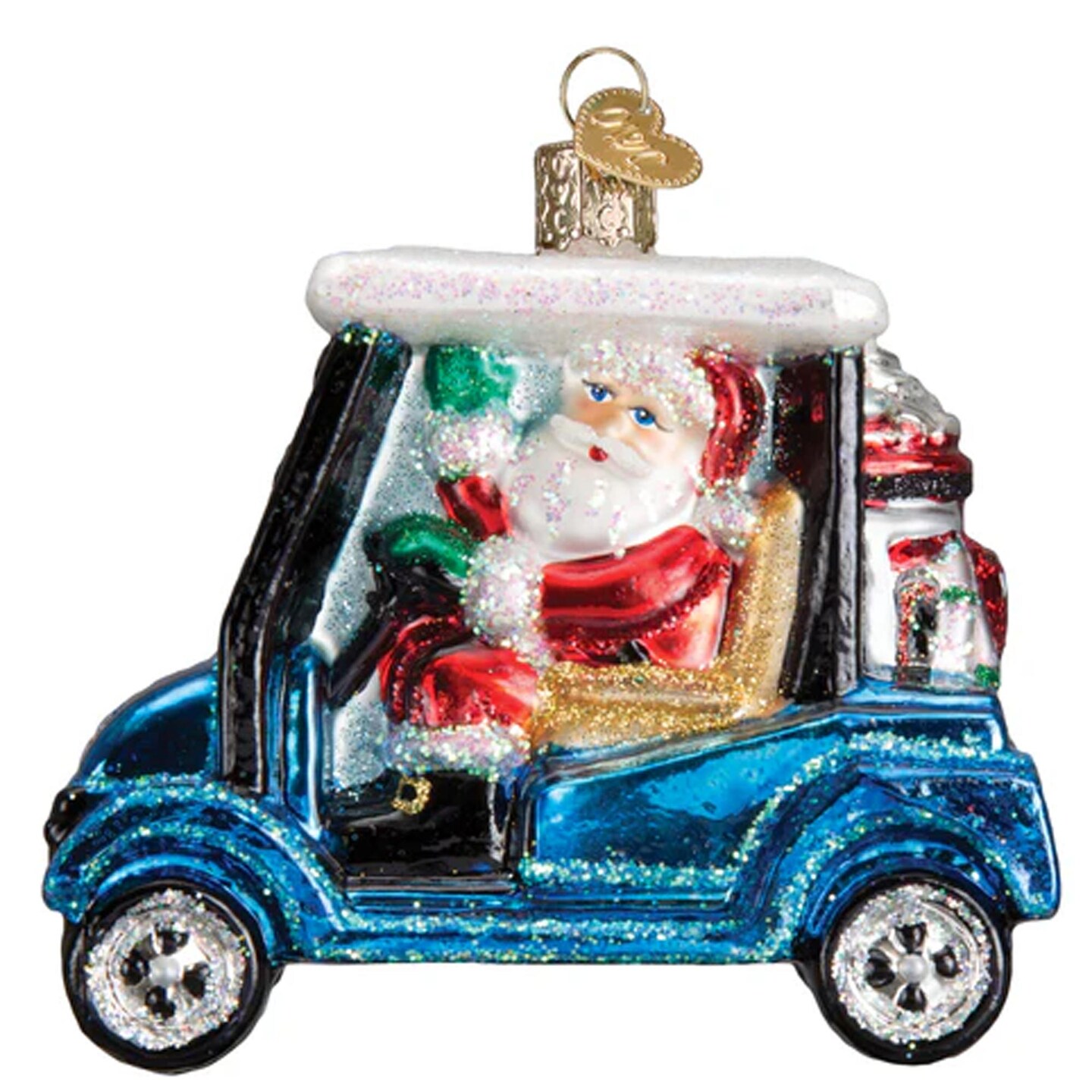 Old World Christmas 4.0 Inch Golf Cart Santa Christmas Tree Ornament , Ornament Tee