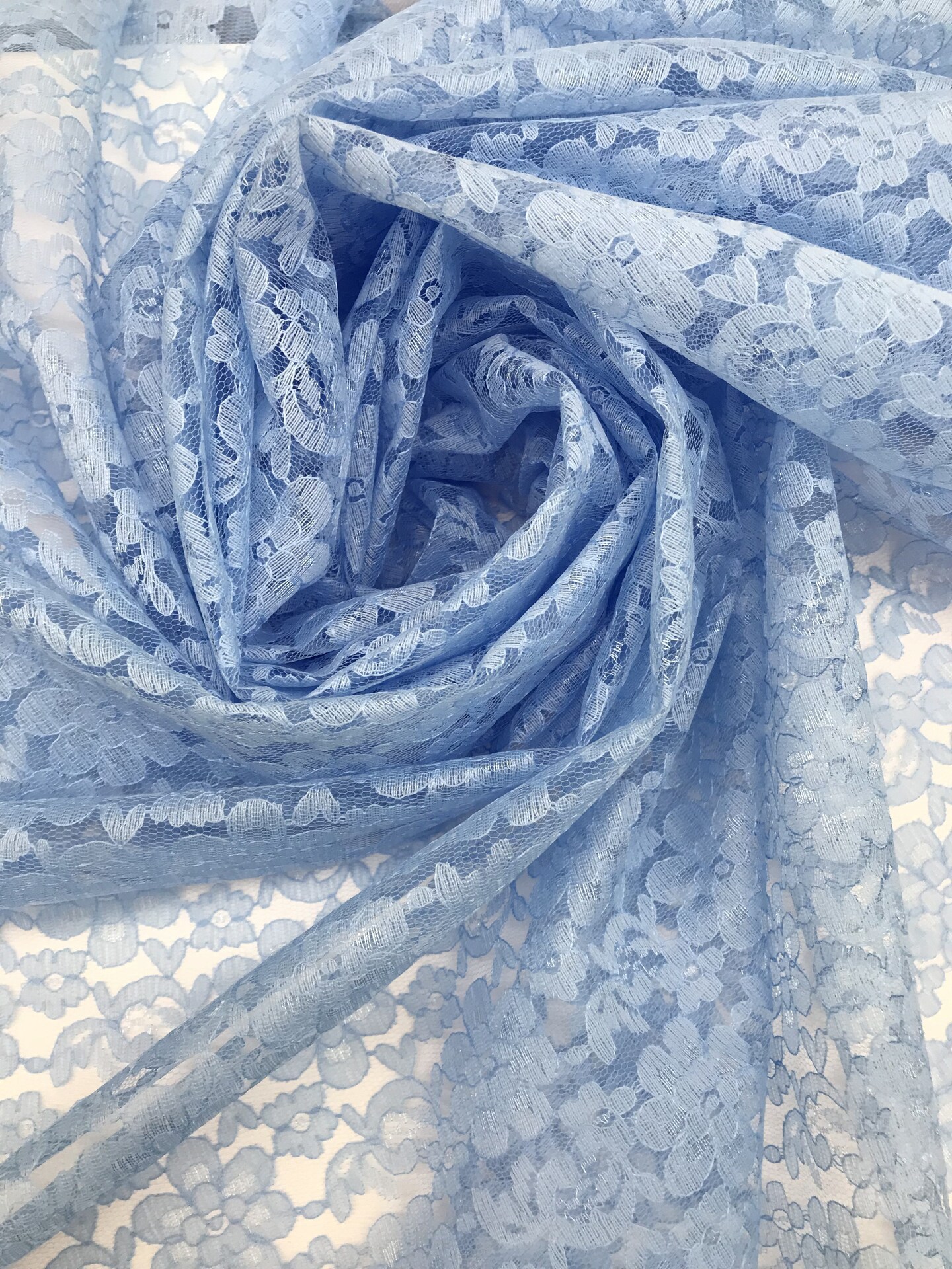 1 Yard Baby Blue Rachelle Lace Fabric For Table Runners Curtains Overlays Crafts Decor 58″-60″ Wide