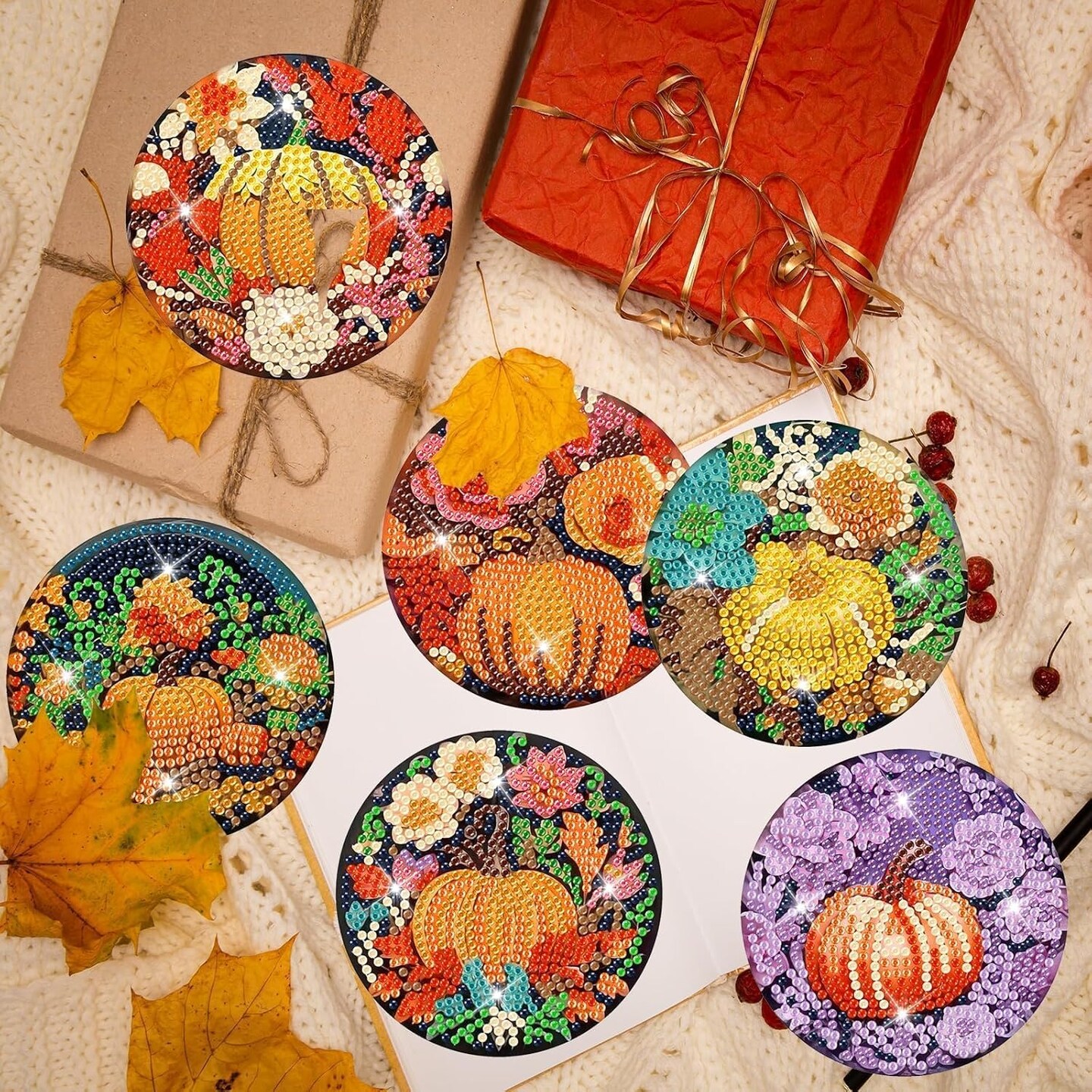 8 Pcs Fall Pumpkin Diamond Art Painting Coasters Kits (Fall Pumpkin-2) 4 x 4 x 0.1 inches