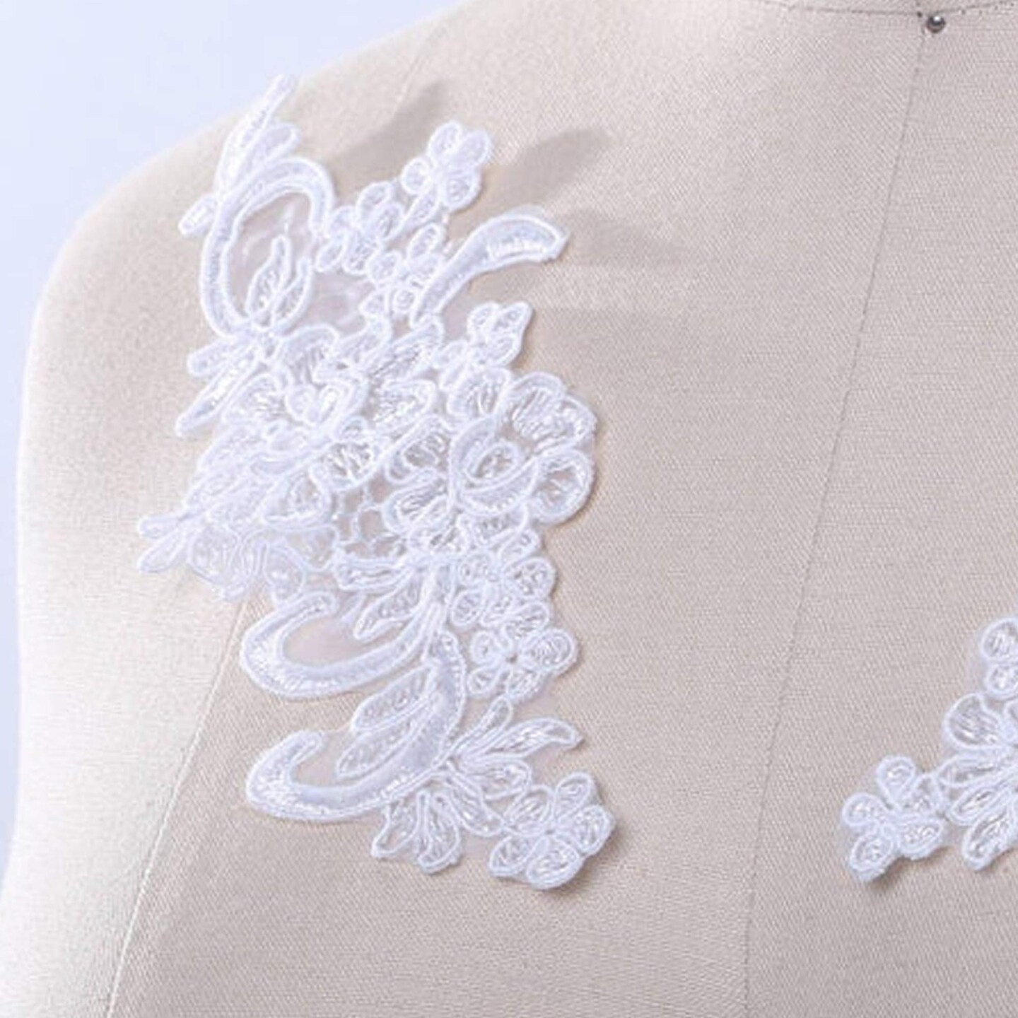 2 Pieces Small 7.25x3 White Alencon Lace Patch Applique Flowers Swirls