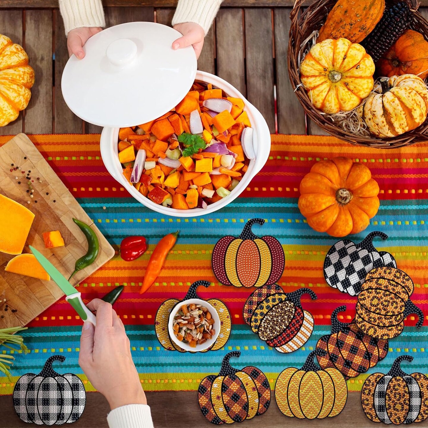 DIY Autumn Halloween Diamond Painting Coasters Kit for Beginner Adult