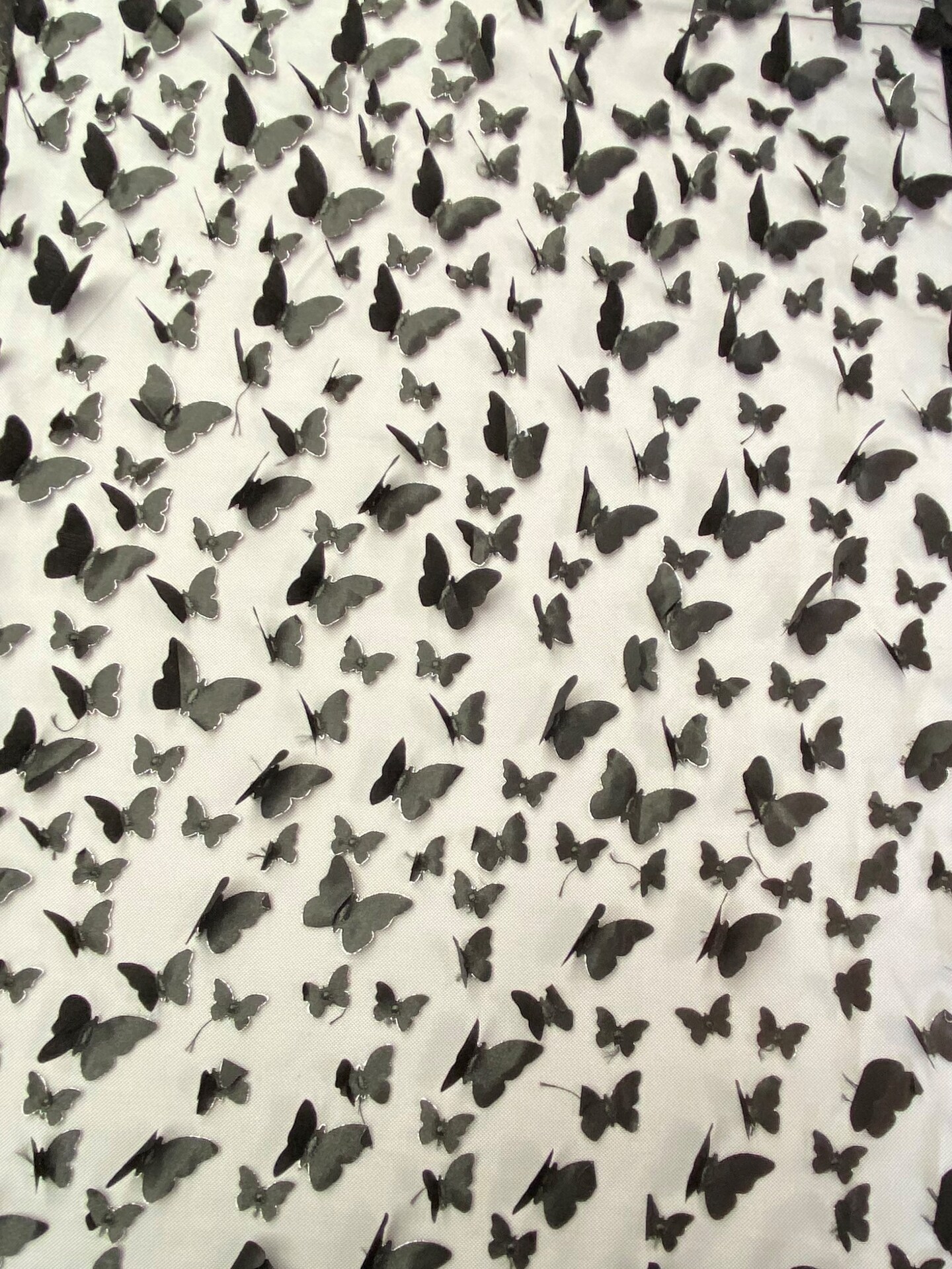 1 Yard Black 3D Butterfly Mesh Fabric with Satin Appliqu&#xE9; on Stretch Sheer Base 54 Inch Wide
