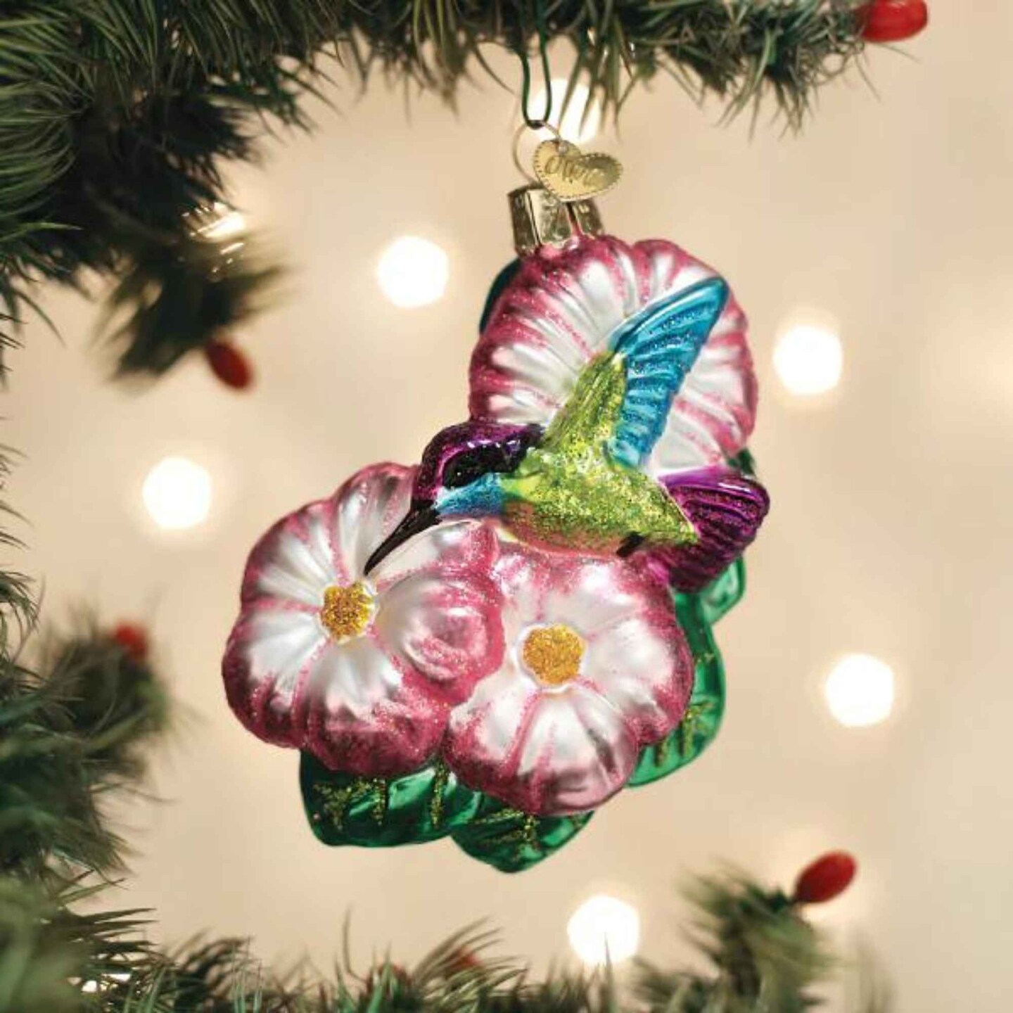 Old World Christmas 4.25 In Magnificent Hummingbird Tree Ornament , Spring Ornament Bird Flowers