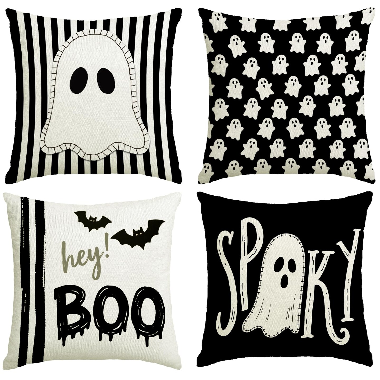 Michaels, Halloween Decor Pillow Covers 18x18 Inch,Set of 4 Halloween Decorations Outdoor Indoor Throw Pillow Covers, Hey Boo Cute Spooky Ghost Black Striped Linen Cushion Case for Home Sofa Couch Bed Chair – Category: Halloween Decorations
