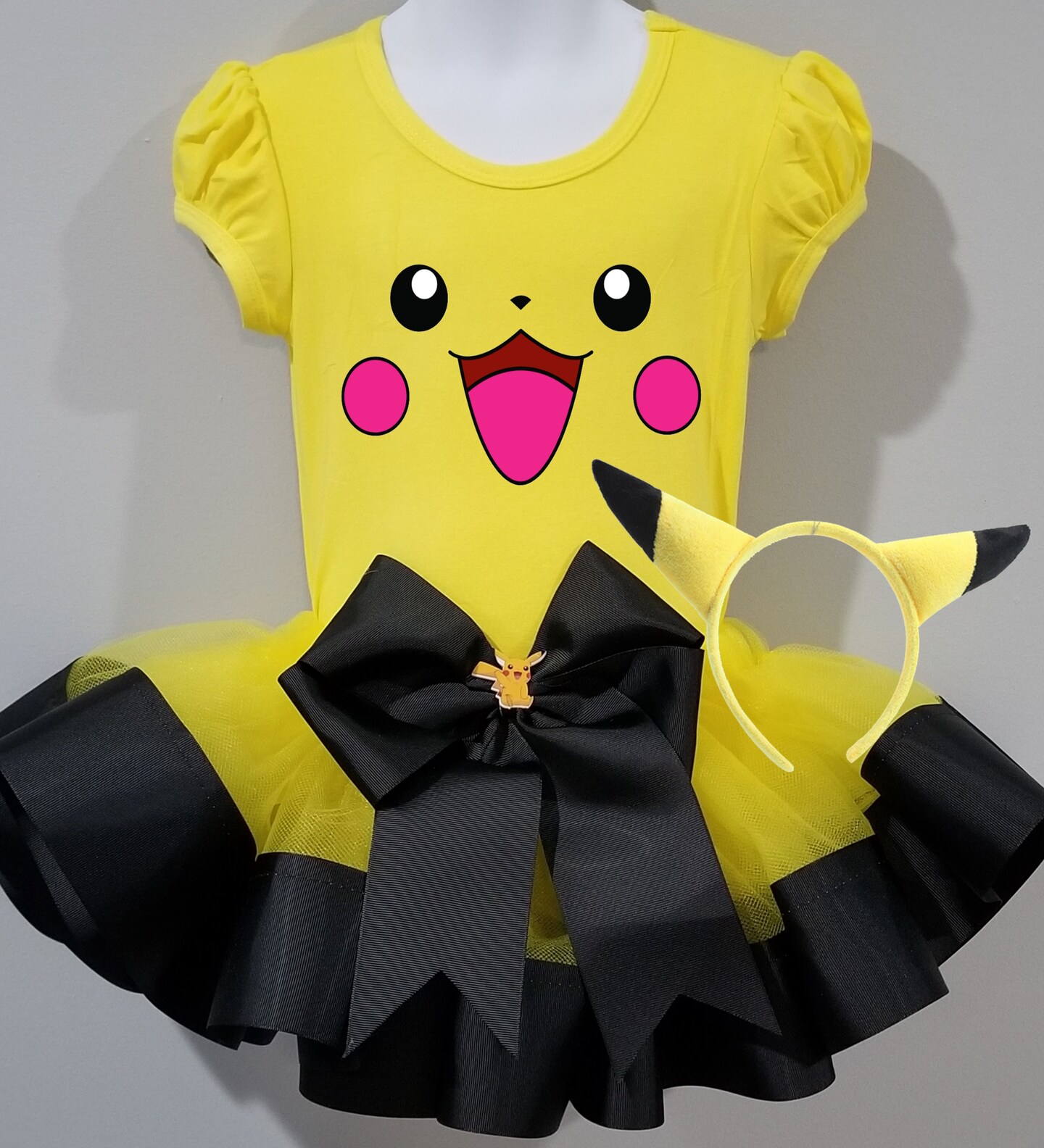 Baby Toddler Girls Pokemon Pikachu 3 Piece Ribbon Tutu Costume Outfit Includes Tshirt, Tutu and Headband FREE SHIP!
