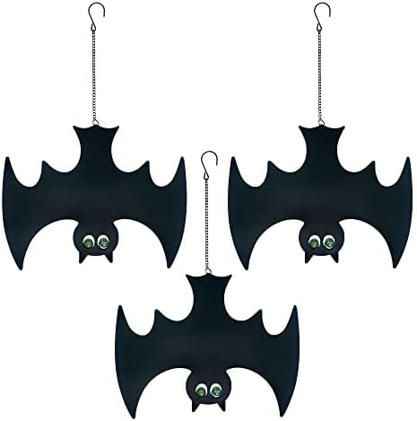 Set of 3 Metal Bat Silhouette Hanging Decorations – Glow-in-the-Dark Halloween Yard Decor, Waterproof Laser-Cut Outdoor Bats for Garden, Porch & Party Display