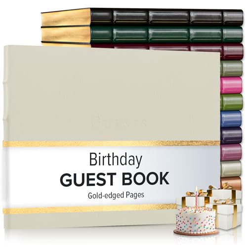 Gallery Leather Birthday Guest Book for Party Celebrations - Hardcover, Bound Leather Sign in Guest Book with 192 Lined Pages for Messages & Photos - 7" x 9"