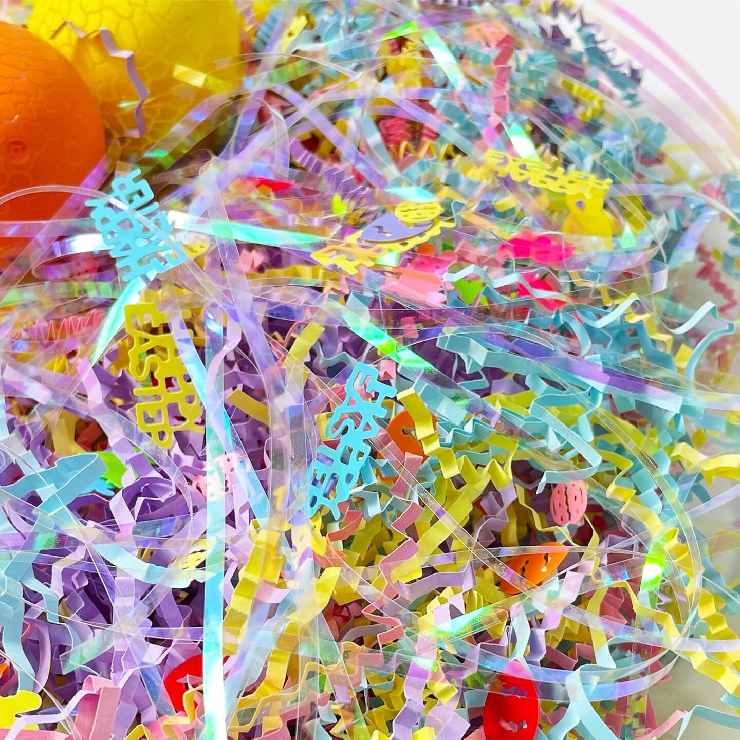 1 LB Iridescent Easter Grass Crinkle Cut Paper,Raffia Tissue Paper Filler Shred Easter Cut Paper Shred Filler Great for Gift Wrapping, Basket Filler Creative Eggs Decor