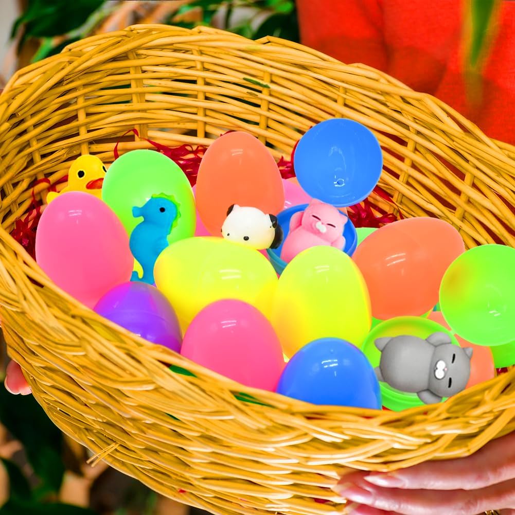 28pcs Easter Eggs Prefilled with Mochi Squishy Toys – Mini Kawaii Animal Squishies for Kids, Easter Egg Hunt, Basket Stuffers, and Classroom Gifts