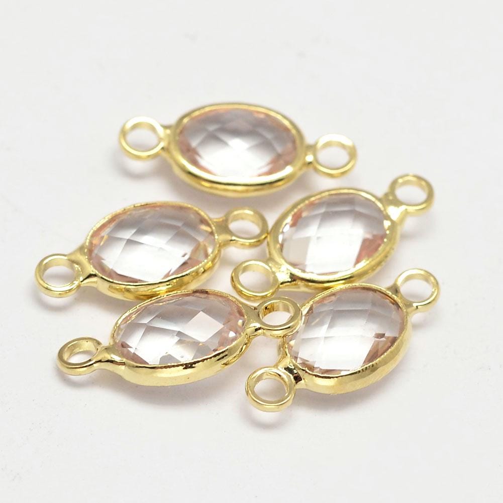 15x7mm Gold Plated Brass Surrounded Glass Connectors - Choose Your Color - 10pcs