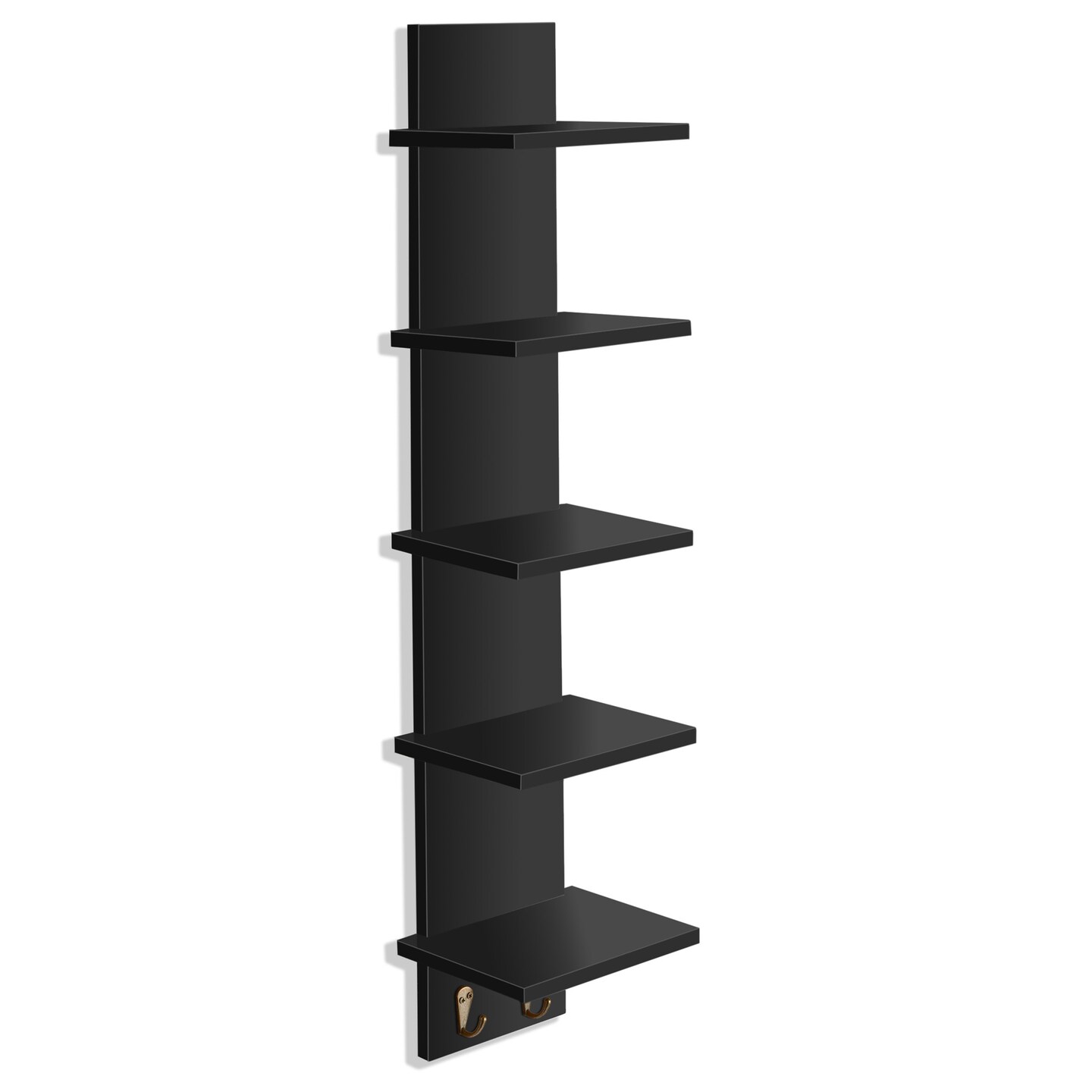 Sorbus 5 Tier Wall Shelf Unit with Hooks, Wall-Mounted Floating Column Utility Shelving for Home Decor and Storage Organizer