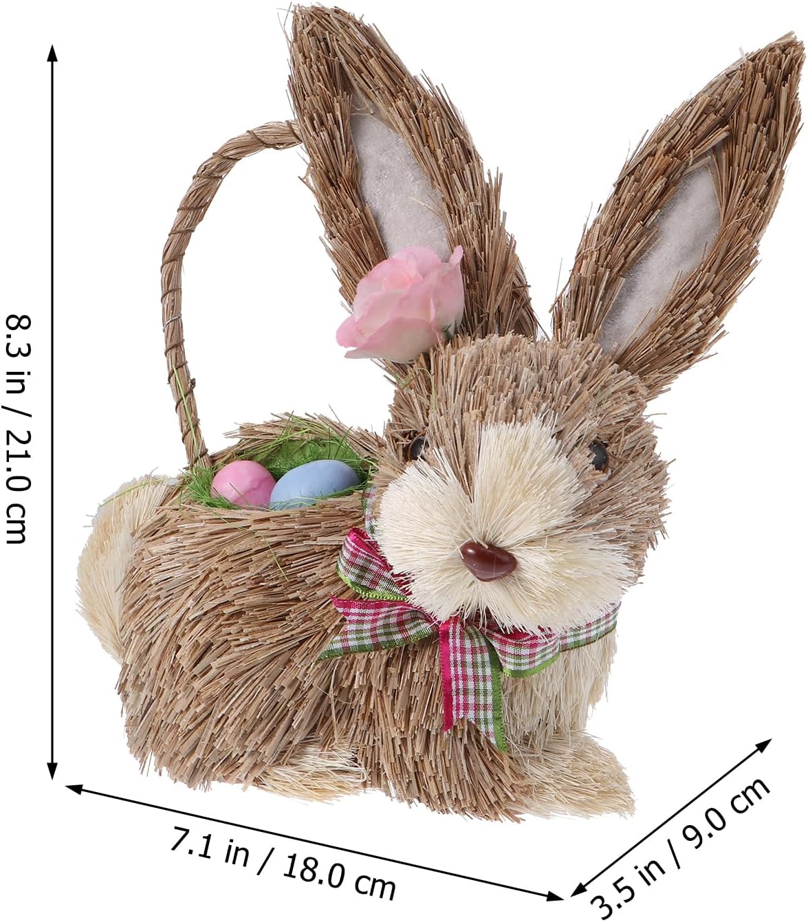 Easter Bunny Woven Basket, Handmade Straw Bunny Figurine Easter Candy Eggs Baskets, Cute Rabbit Photo Props for Egg Hunt Party Office Kitchen Farmhouse Spring Home Decor