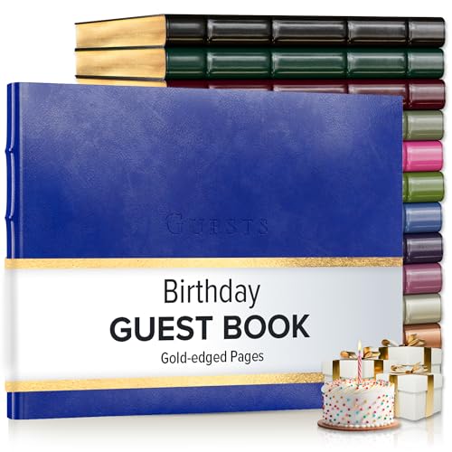 Gallery Leather Birthday Guest Book for Party Celebrations - Hardcover, Bound Leather Sign in Guest Book with 192 Lined Pages for Messages & Photos - 7" x 9"