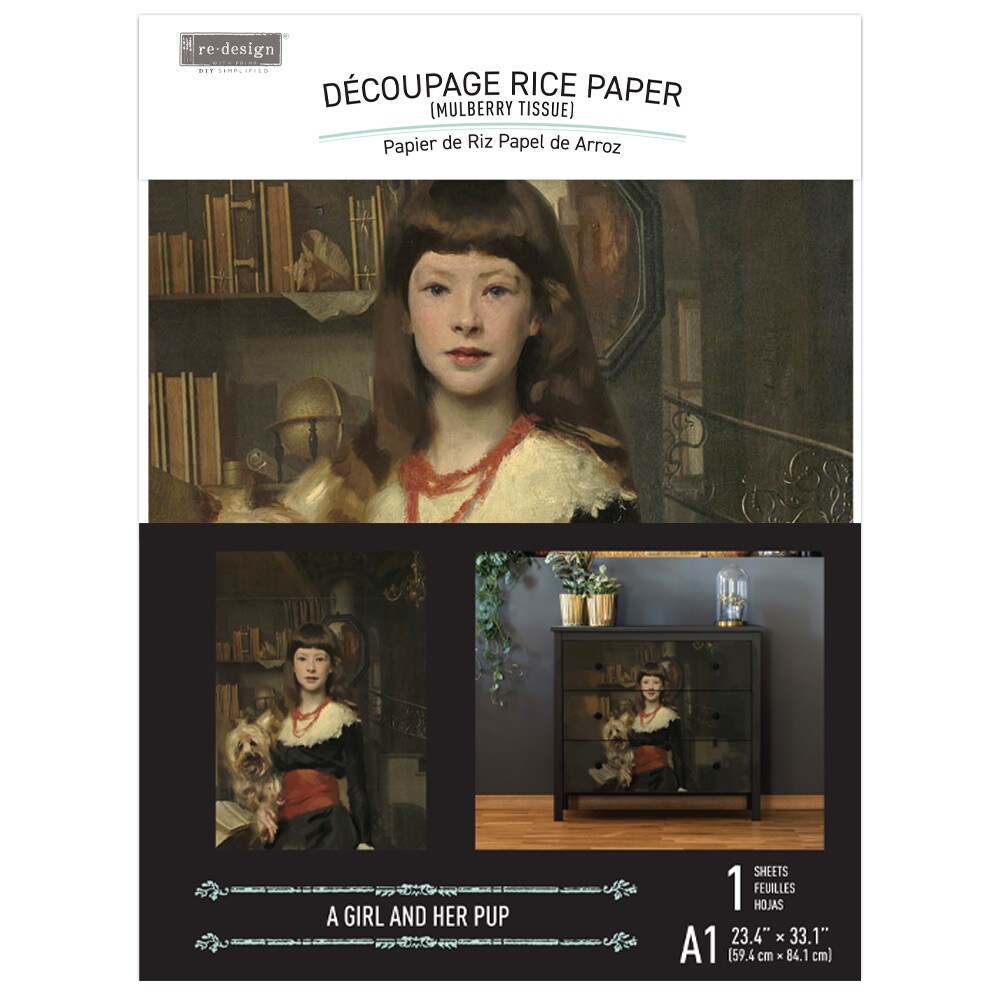 Redesign A1 Decoupage Rice Paper (Mulberry Tissue Paper) &#x2013; A Girl And Her Pup - 23.4&#x2033;X33.1&#x2033;