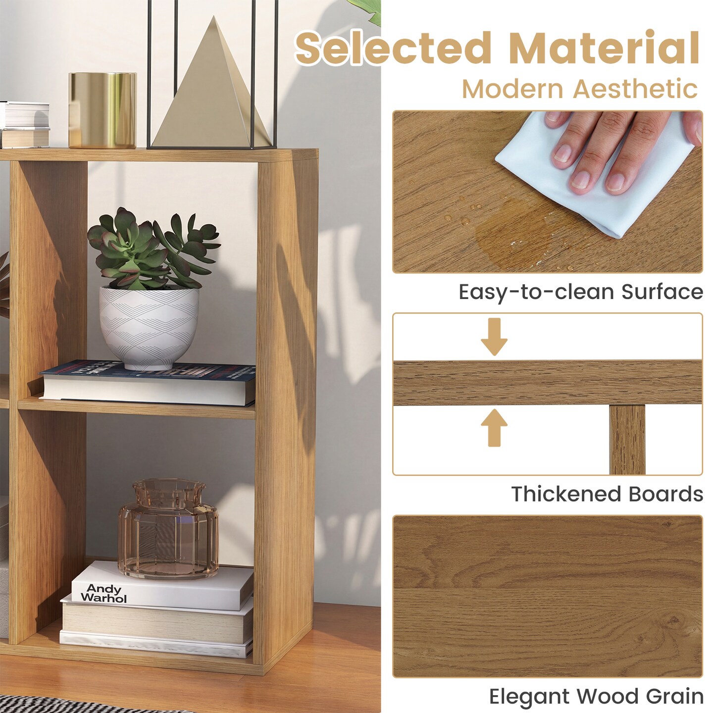 Freestanding Cube Storage Shelf Organizer Engineered Wood Bookcase with Open Compartments and Wide Tabletop for Home Office