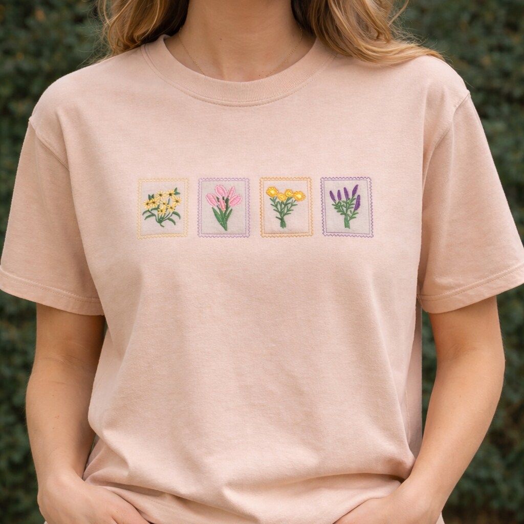 Floral Stamp Embroidered T-shirt | MakerPlace by Michaels