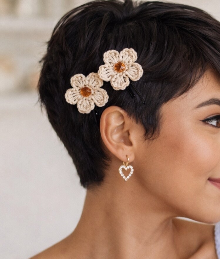 Hair Pin, Crochet Flower Hair Pin Set - Lavender | MakerPlace by