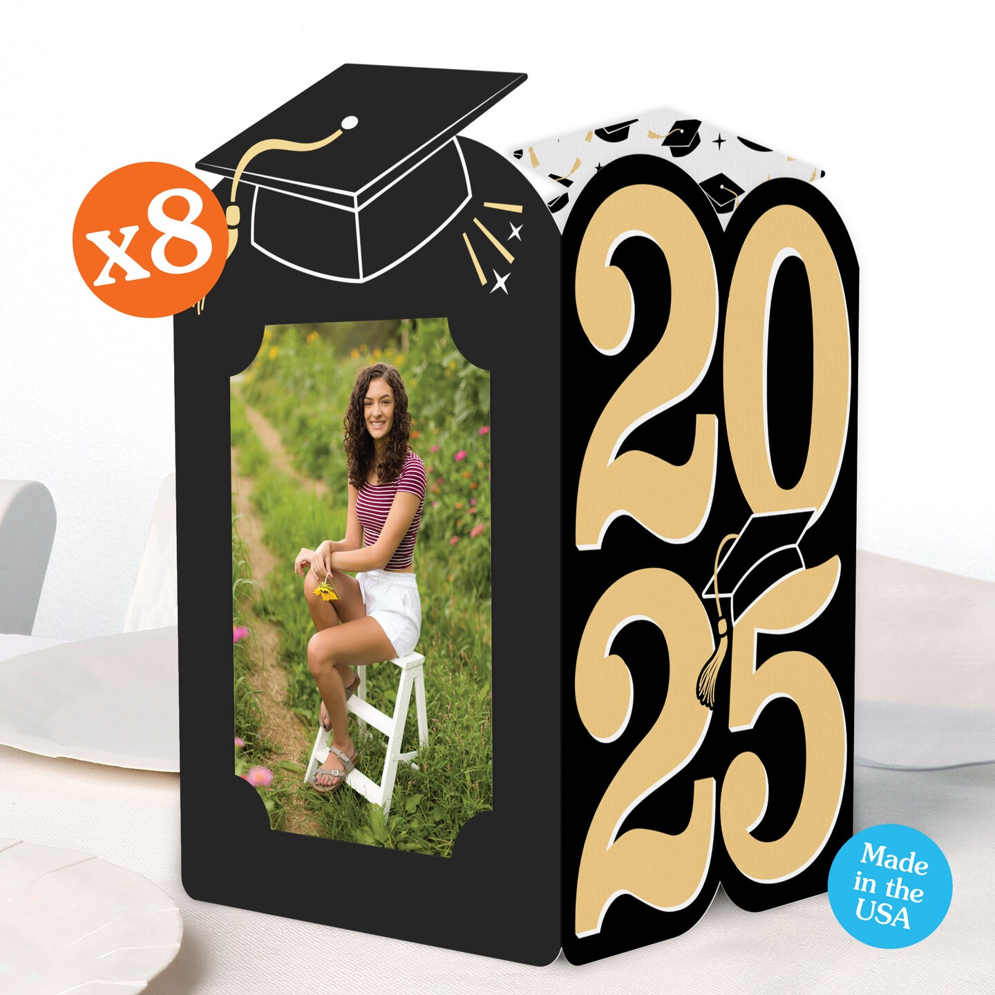 Big Dot of Happiness Black &#x26; Gold 2025 Graduation Photo Holder Centerpieces, 4x6 Picture Display Box, Table Decoration Centerpiece for Grad Party Decor, 8 Count