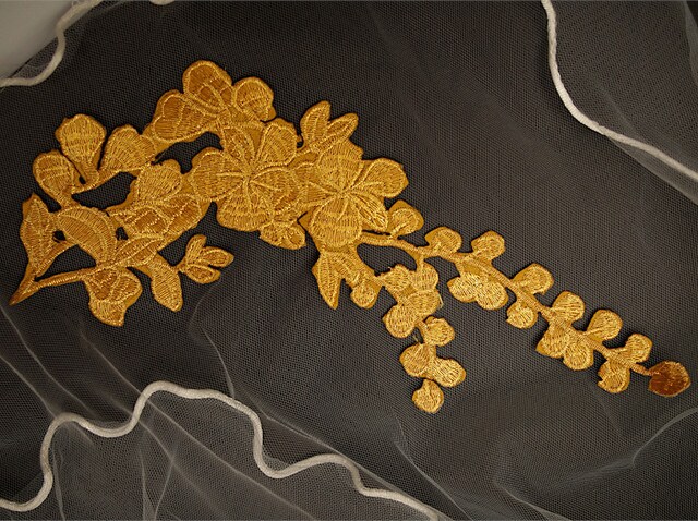 10" x 5.5" Gold Iron On Embroidered Floral Patch Applique Pack of 12