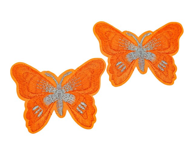 3"x 2 1/4" Orange / Silver Embroidery Heat Transfer Iron On Butterfly Patch Pack of 72