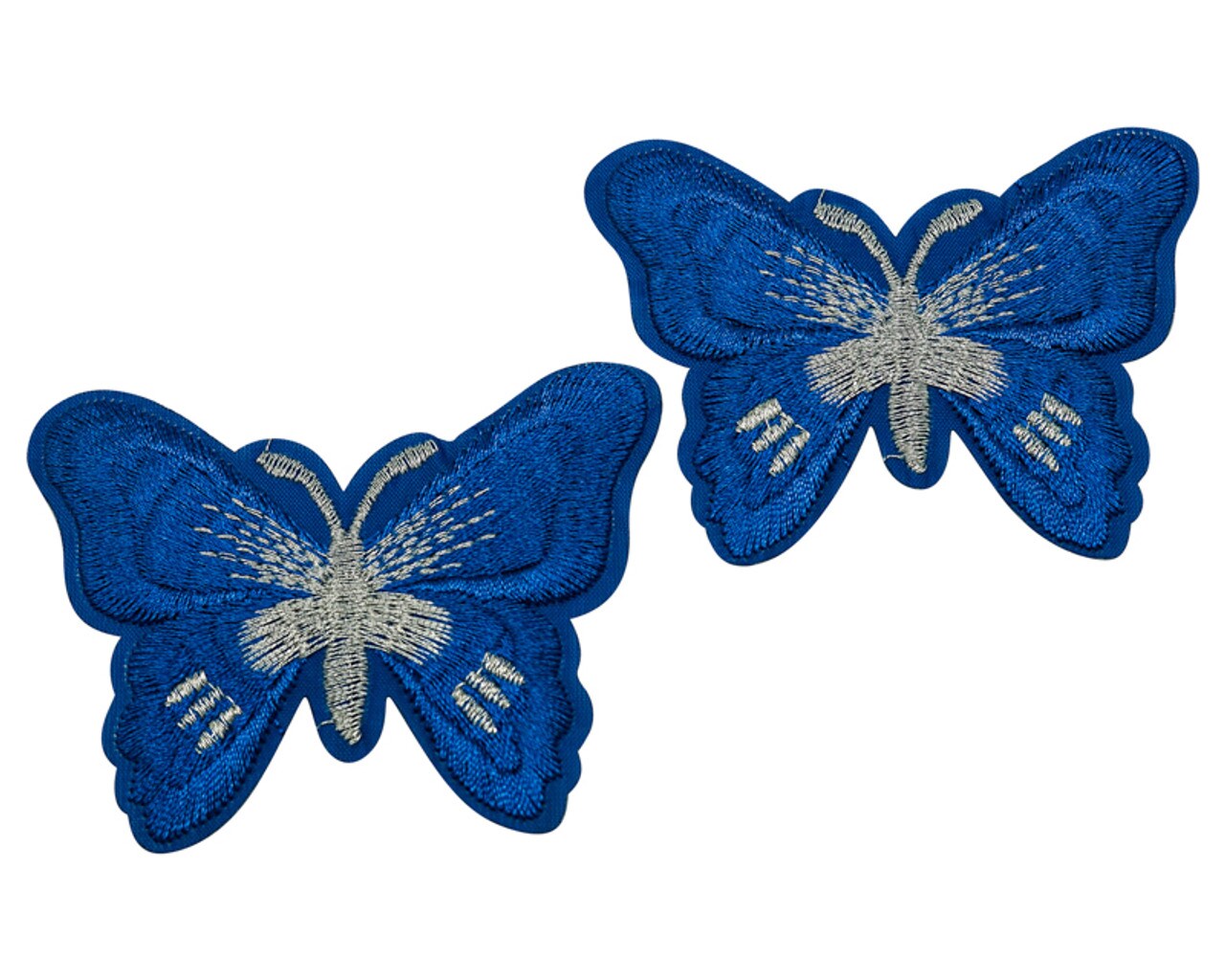 3"x 2 1/4" Royal Blue Silver Embroidery Heat Transfer Iron On Butterfly Patch Pack of 72