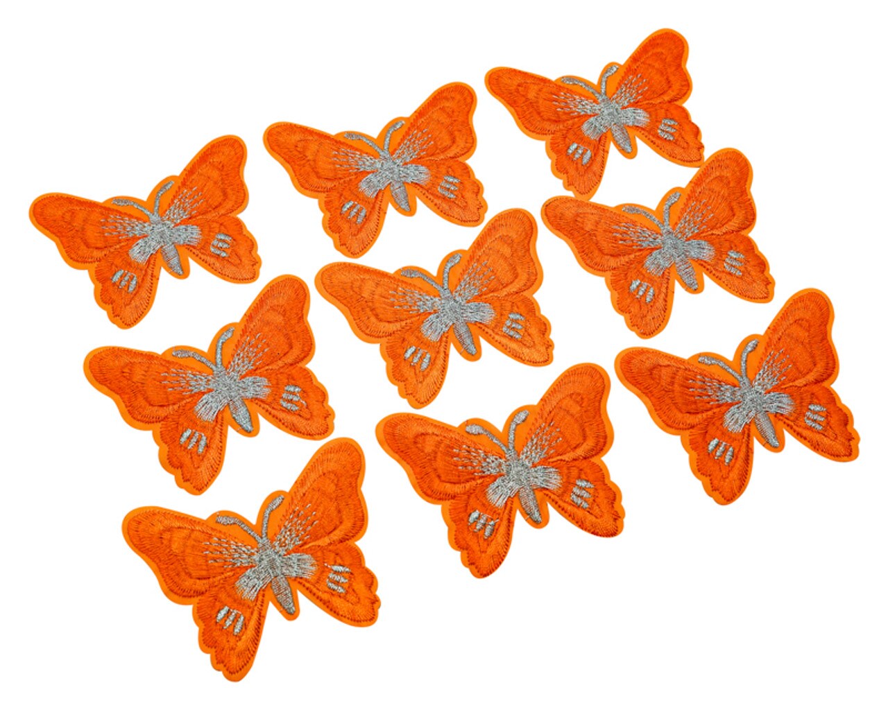 3"x 2 1/4" Orange / Silver Embroidery Heat Transfer Iron On Butterfly Patch Pack of 72