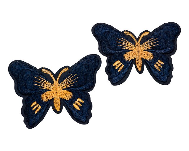 3"x 2 1/4" Navy Blue / Gold Embroidery Heat Transfer Iron On Butterfly Patch Pack of 72