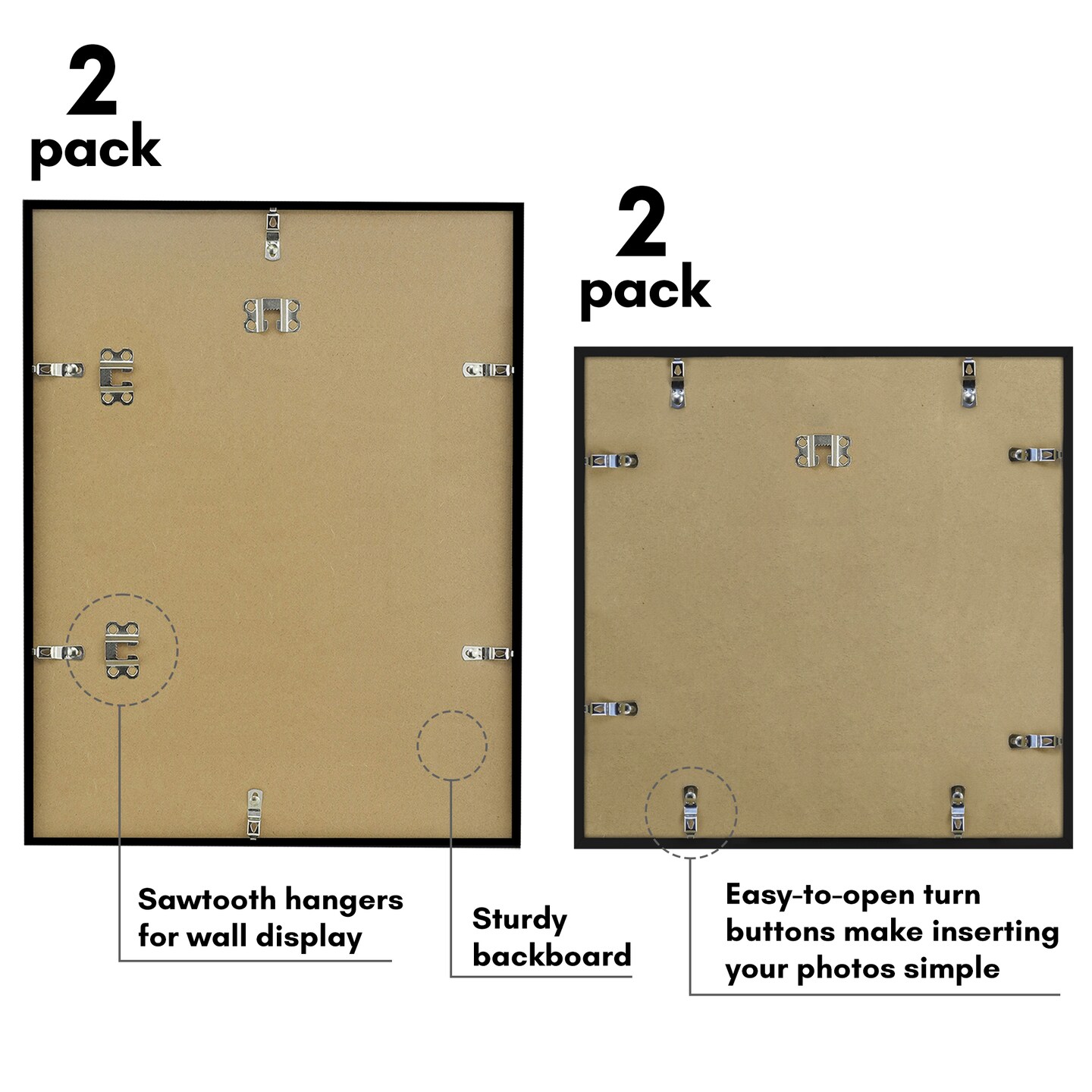 Americanflat Set of 4 Picture Frames - Gallery Wall Frame Set with Two 14x14 Frames with 4x6 Mats and Two 14x18 Frames with 5x7 Mats - Black