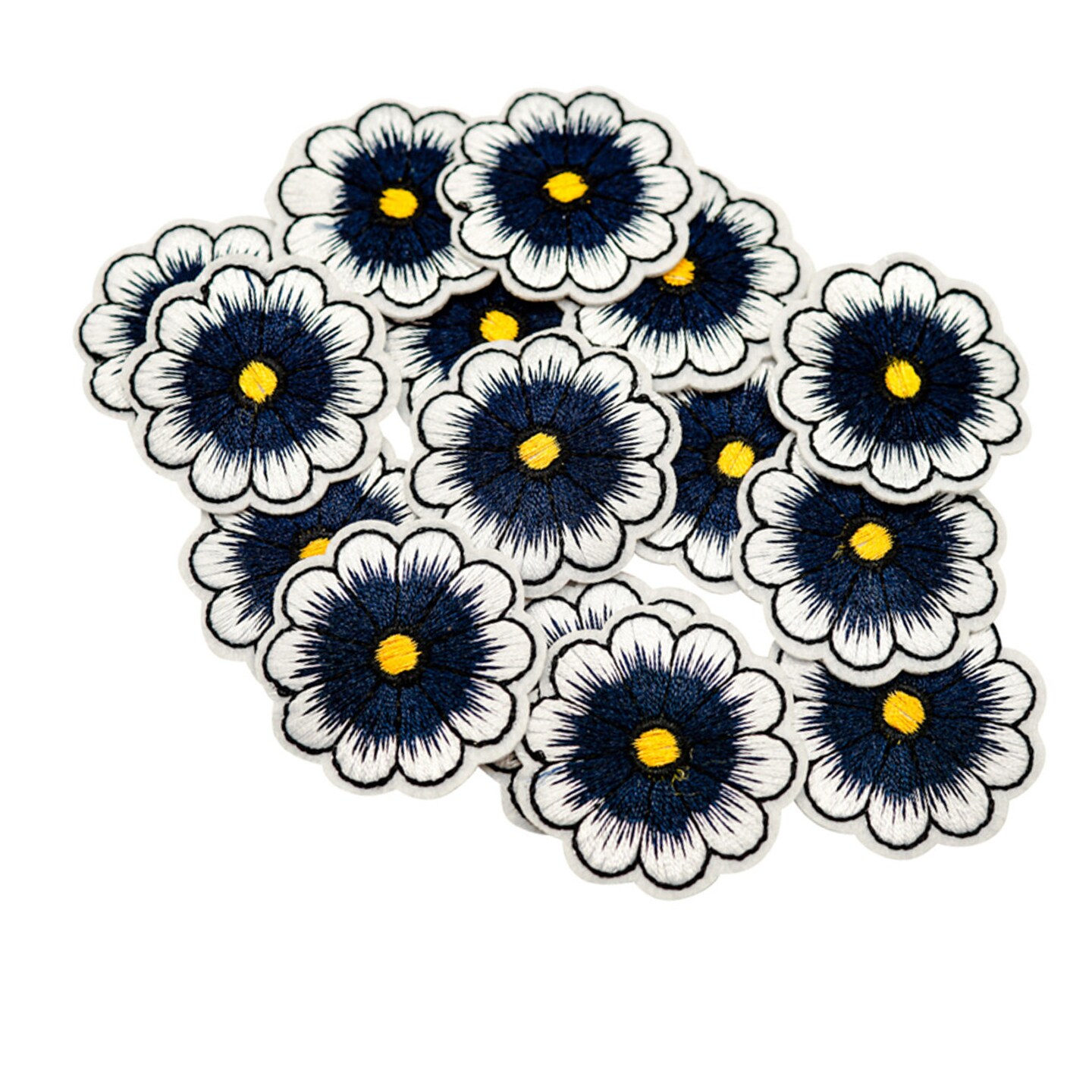 1 1/2" Navy Blue Daisy Flower Embroidery Iron On Heat Transfer Patch Pack of 72